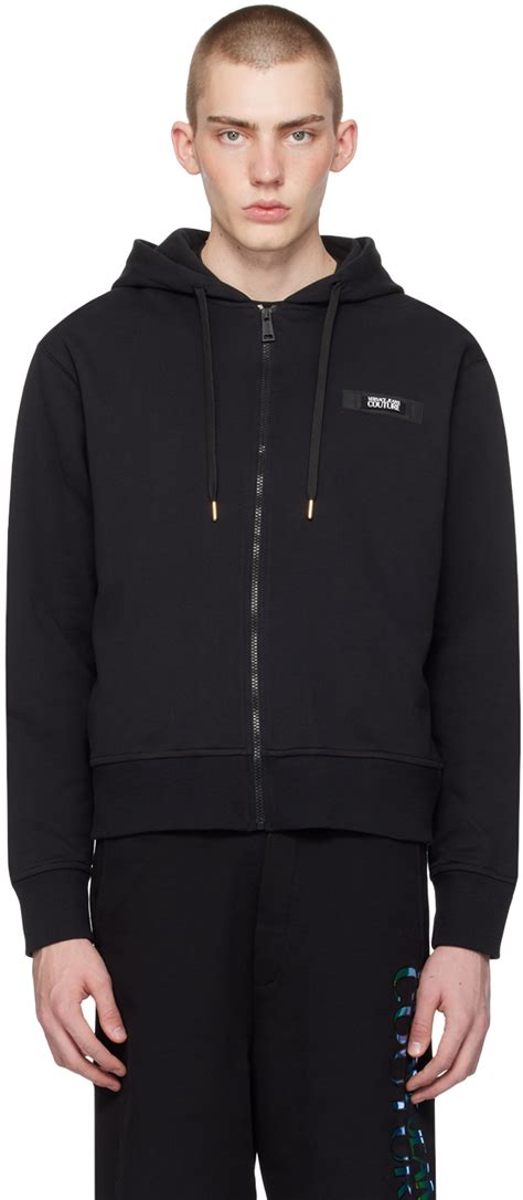 black hoodie with gold stripes versace|Black Patch Hoodie by Versace Jeans Couture on Sale .